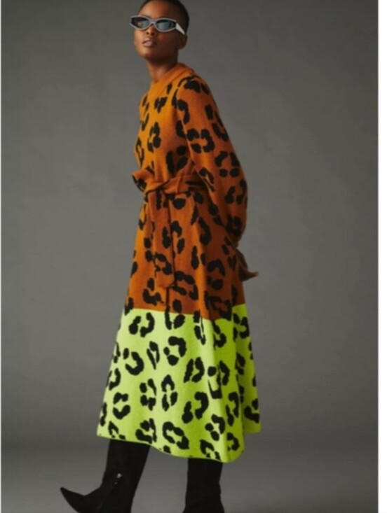 FARM Rio Dresses & Skirts - Farm × Anthropologie Cheetah Print Knit Sweater Dress Sz.XXS  (Without Belt)